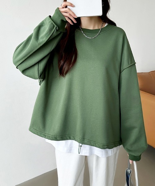 COCOMOMO(ココモモ)の「【6色展開】 ドローコードスウェット オーバーサイズ トレーナー ボリューム袖トップス(スウェット・レディース・ベージュ/ブラック/グリーン/ダークブラウン/ライトグレー/ホワイト・FREE)」の15枚目の写真