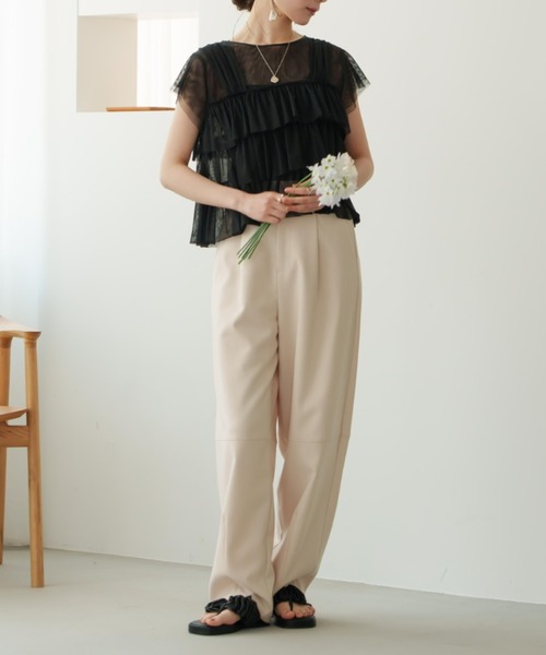 hinari チュールフリルフレンチスリーブトップス hinari（ヒナリ）の「チュールフリルフレンチスリーブトップス（T