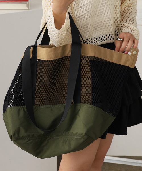 ROOPTOKYO(ループトウキョウ)の「メッシュ ナイロントートバッグ(トートバッグ・レディース・ベージュ/ブラック/オレンジ/ブルー/グリーン/ピンク・FREE)」の3枚目の写真