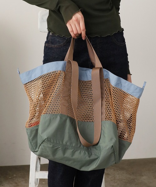 ROOPTOKYO(ループトウキョウ)の「メッシュ ナイロントートバッグ(トートバッグ・レディース・ベージュ/ブラック/オレンジ/ブルー/グリーン/ピンク・FREE)」の5枚目の写真