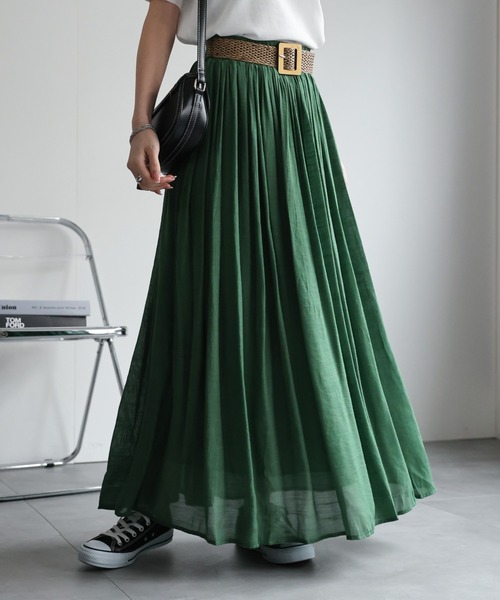 ベルト付きギャザーフレアスカート（スカート）｜sakishimatokyo