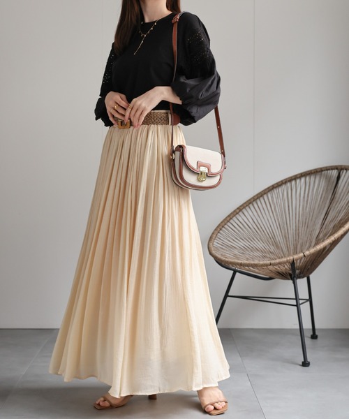 ベルト付きギャザーフレアスカート（スカート）｜sakishimatokyo