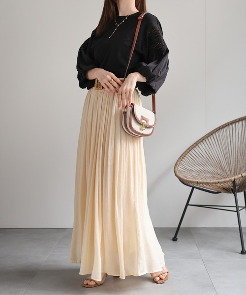 sakishimatokyo(サキシマトーキョー)の「ベルト付きギャザーフレアスカート(スカート・レディース・グリーン/オレンジ/ベージュ/アイボリー/ブラック/ブラウン・FREE)」の9枚目の写真