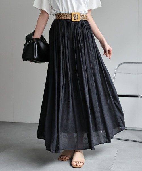 ベルト付きギャザーフレアスカート（スカート）｜sakishimatokyo