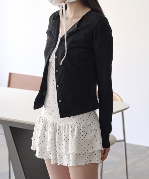 UNE MANSION(ユヌマンション)の「【UNE ORIGINAL】 くるくるストリングダブルフリルレイヤードドットワンピース(キャミソール・レディース・ホワイト/ブラック/グレー・FREE)」の2枚目の写真