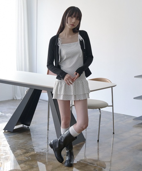 UNE MANSION(ユヌマンション)の「【UNE ORIGINAL】 くるくるストリングダブルフリルレイヤードドットワンピース(キャミソール・レディース・ホワイト/ブラック/グレー・FREE)」の10枚目の写真