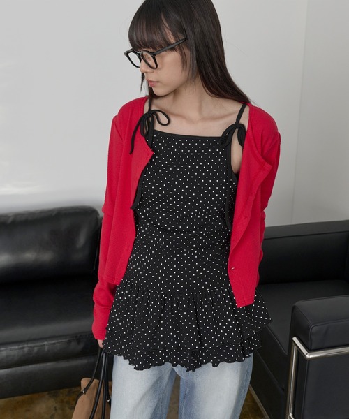 UNE MANSION(ユヌマンション)の「【UNE ORIGINAL】 くるくるストリングダブルフリルレイヤードドットワンピース(キャミソール・レディース・ホワイト/ブラック/グレー・FREE)」の14枚目の写真