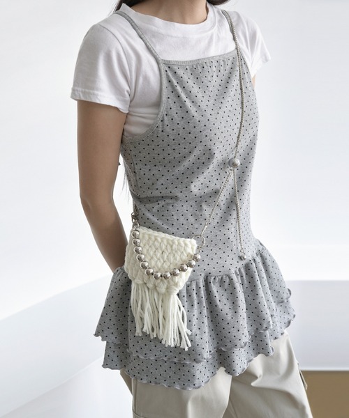 UNE MANSION(ユヌマンション)の「【UNE ORIGINAL】 くるくるストリングダブルフリルレイヤードドットワンピース(キャミソール・レディース・ホワイト/ブラック/グレー・FREE)」の15枚目の写真