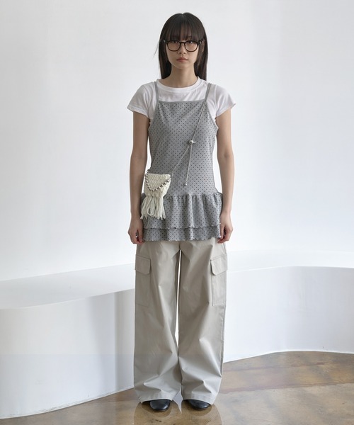 UNE MANSION(ユヌマンション)の「【UNE ORIGINAL】 くるくるストリングダブルフリルレイヤードドットワンピース(キャミソール・レディース・ホワイト/ブラック/グレー・FREE)」の6枚目の写真