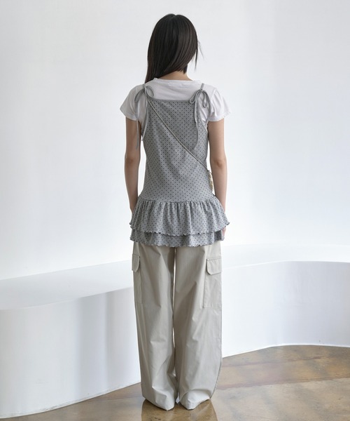 UNE MANSION(ユヌマンション)の「【UNE ORIGINAL】 くるくるストリングダブルフリルレイヤードドットワンピース(キャミソール・レディース・ホワイト/ブラック/グレー・FREE)」の8枚目の写真