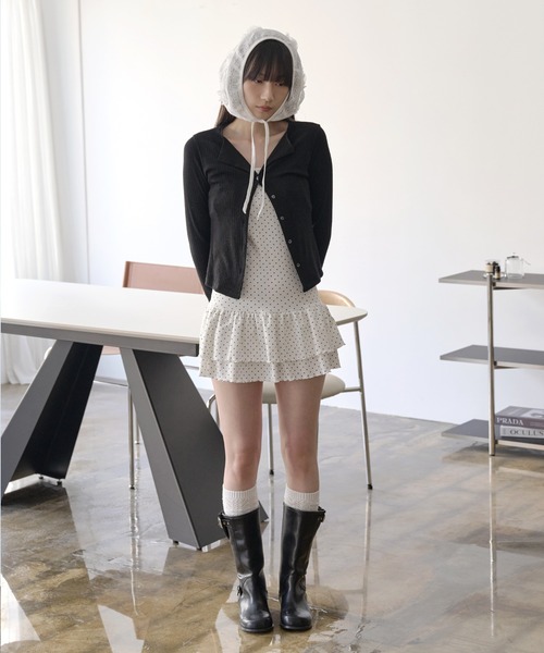 UNE MANSION(ユヌマンション)の「【UNE ORIGINAL】 くるくるストリングダブルフリルレイヤードドットワンピース(キャミソール・レディース・ホワイト/ブラック/グレー・FREE)」の18枚目の写真