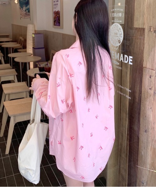 Vipoa（ヴィポア）の「ribbon print shirt（シャツ/ブラウス・レディース・ピンク/ホワイト/ブルー・FREE）」の9枚目の写真