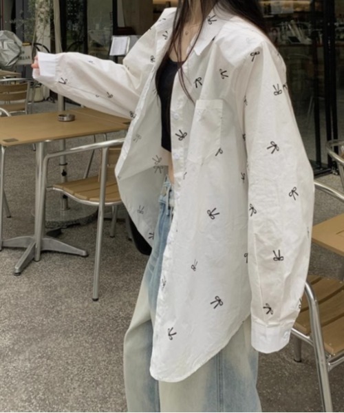 Vipoa（ヴィポア）の「ribbon print shirt（シャツ/ブラウス・レディース・ピンク/ホワイト/ブルー・FREE）」の15枚目の写真
