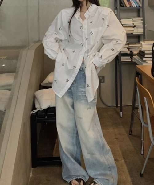 Vipoa（ヴィポア）の「ribbon print shirt（シャツ/ブラウス・レディース・ピンク/ホワイト/ブルー・FREE）」の16枚目の写真