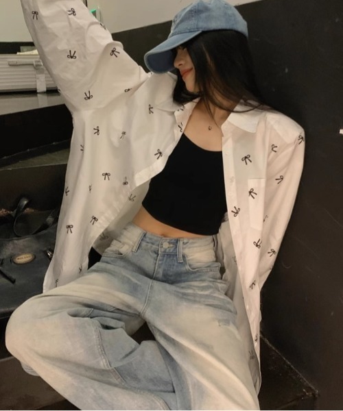 Vipoa（ヴィポア）の「ribbon print shirt（シャツ/ブラウス・レディース・ピンク/ホワイト/ブルー・FREE）」の17枚目の写真