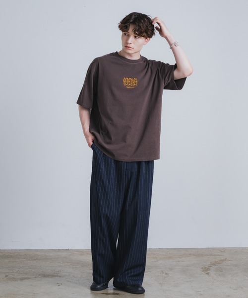 タックワイドスラックス/ストライプ&無地】（スラックス