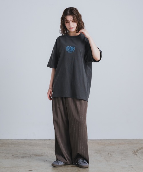 タックワイドスラックス/ストライプ&無地】（スラックス