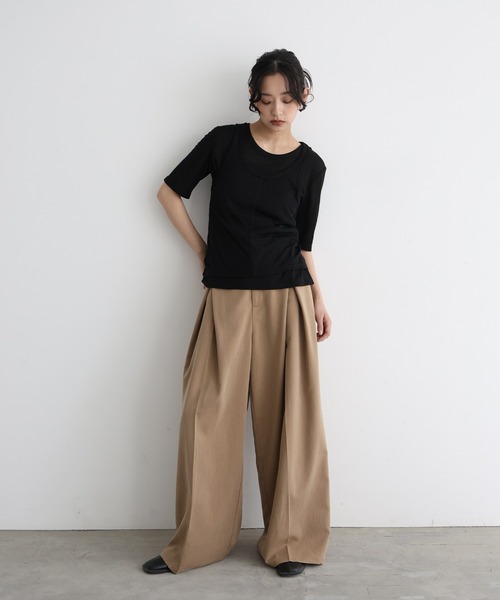 hellam（へラム）の「タンクレイヤードシアートップス（Tシャツ/カットソー・レディース・アイボリー/ブラック/杢グレー/ブラウン・FREE）」の6枚目の写真