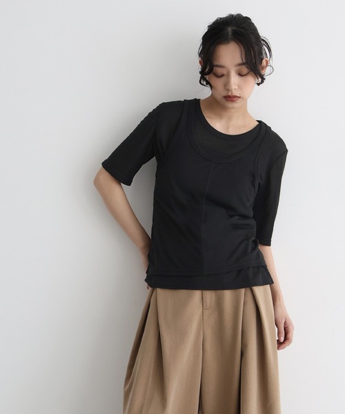 hellam（へラム）の「タンクレイヤードシアートップス（Tシャツ/カットソー・レディース・アイボリー/ブラック/杢グレー/ブラウン・FREE）」の7枚目の写真