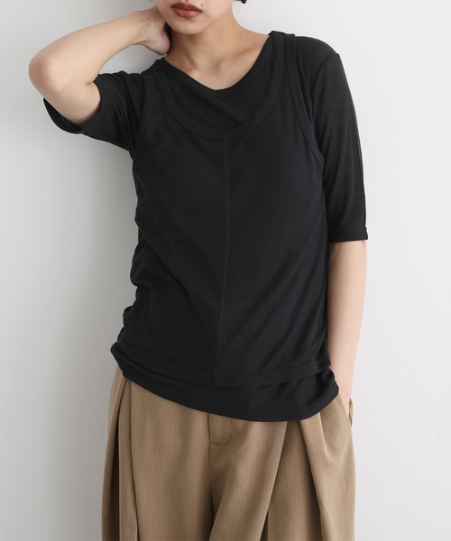 hellam（へラム）の「タンクレイヤードシアートップス（Tシャツ/カットソー・レディース・アイボリー/ブラック/杢グレー/ブラウン・FREE）」の8枚目の写真