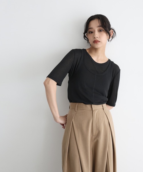 hellam（へラム）の「タンクレイヤードシアートップス（Tシャツ/カットソー・レディース・アイボリー/ブラック/杢グレー/ブラウン・FREE）」の10枚目の写真