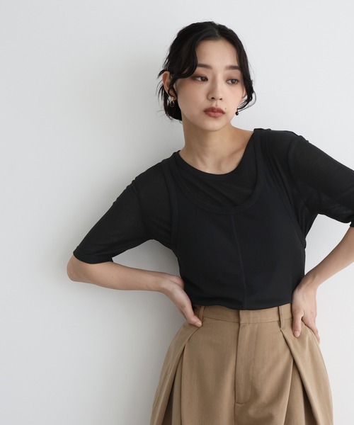 hellam（へラム）の「タンクレイヤードシアートップス（Tシャツ/カットソー・レディース・アイボリー/ブラック/杢グレー/ブラウン・FREE）」の12枚目の写真