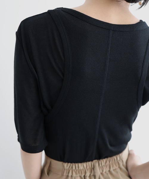 hellam（へラム）の「タンクレイヤードシアートップス（Tシャツ/カットソー・レディース・アイボリー/ブラック/杢グレー/ブラウン・FREE）」の14枚目の写真