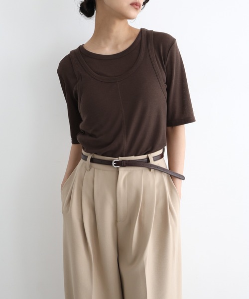hellam（へラム）の「タンクレイヤードシアートップス（Tシャツ/カットソー・レディース・アイボリー/ブラック/杢グレー/ブラウン・FREE）」の15枚目の写真