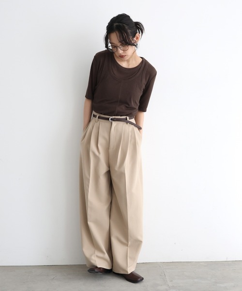 hellam（へラム）の「タンクレイヤードシアートップス（Tシャツ/カットソー・レディース・アイボリー/ブラック/杢グレー/ブラウン・FREE）」の17枚目の写真