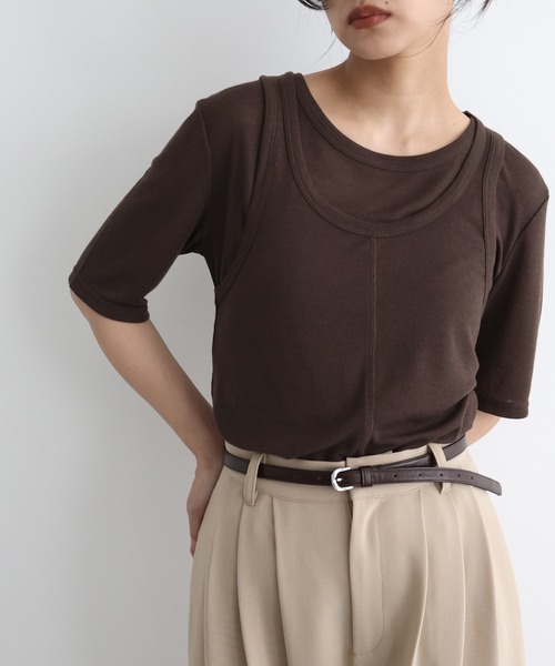 hellam（へラム）の「タンクレイヤードシアートップス（Tシャツ/カットソー・レディース・アイボリー/ブラック/杢グレー/ブラウン・FREE）」の18枚目の写真