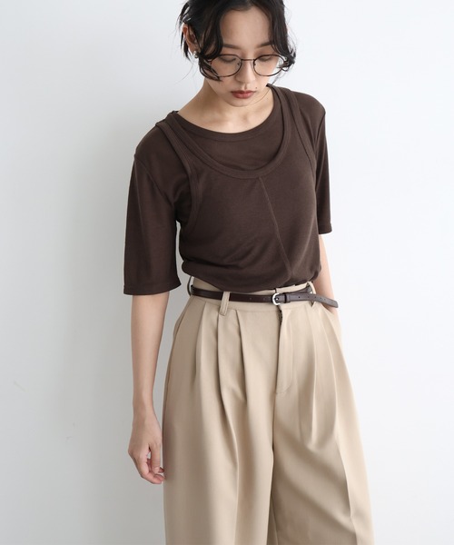 hellam（へラム）の「タンクレイヤードシアートップス（Tシャツ/カットソー・レディース・アイボリー/ブラック/杢グレー/ブラウン・FREE）」の19枚目の写真