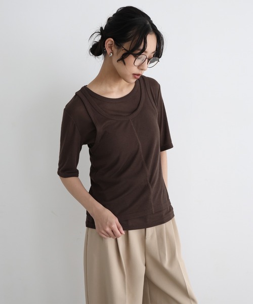 tシャツ シアーヘムカップインタンク レディース OTONA トップス タンクトップ レディース グレー ハイネック