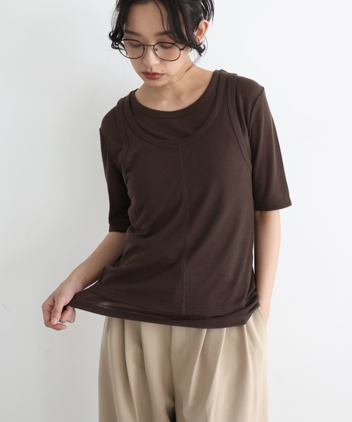 hellam（へラム）の「タンクレイヤードシアートップス（Tシャツ/カットソー・レディース・アイボリー/ブラック/杢グレー/ブラウン・FREE）」の22枚目の写真