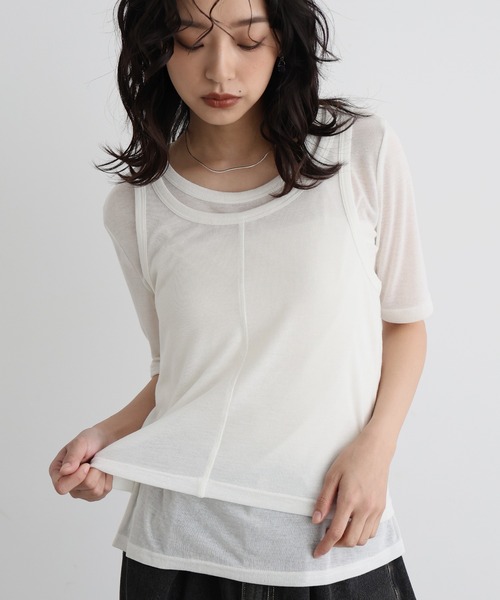 tシャツ シアーヘムカップインタンク レディース セール】タンクレイヤードシアートップス（Tシャツ/カットソー