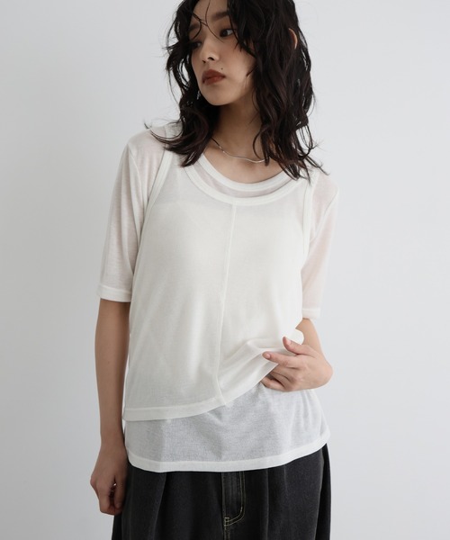 セール】タンクレイヤードシアートップス（Tシャツ/カットソー