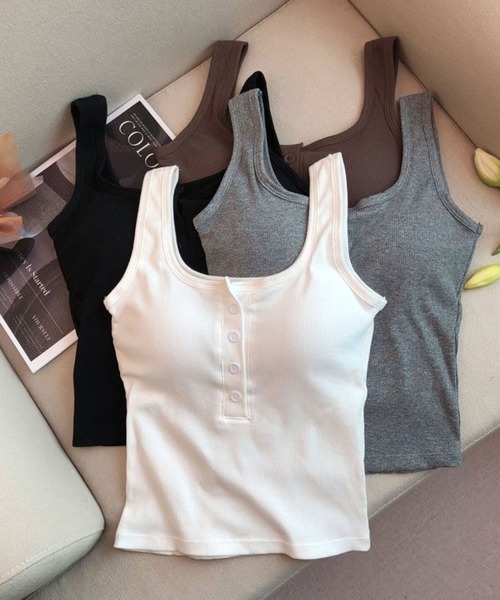 SPIGA（スピーガ）の「前釦ﾊﾟｯﾄ付きﾀﾝｸﾄｯﾌﾟ（タンクトップ・レディース・ブラック/ホワイト/グレー/ブラウン・LARGE/MEDIUM/SMALL）」の6枚目の写真