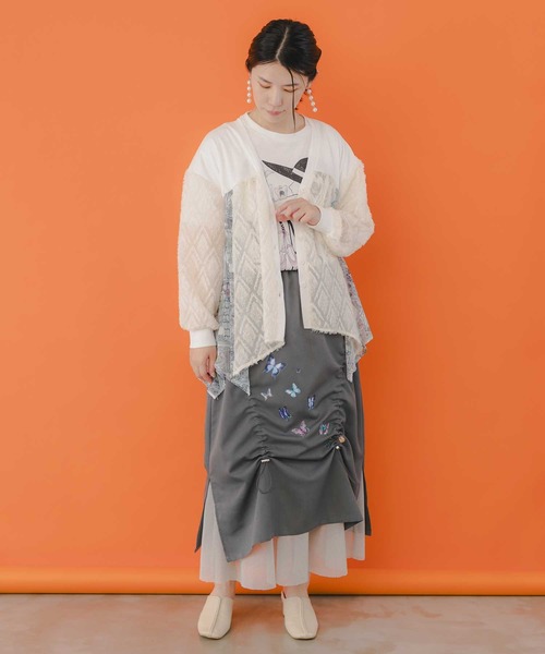 セール】551232：パッチワーク柄シフォン切替カーディガン