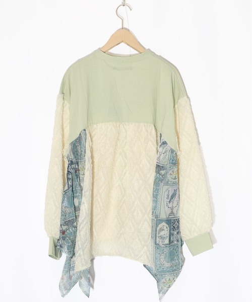 カーディガン 551232：パッチワーク柄シフォン切替カーディガン レディース 551232：パッチワーク柄シフォン切替カーディガンの通販-ScoLar