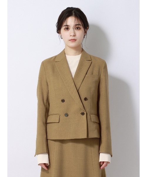 SUIT SQUARE（スーツスクエア）の「ダブルブレストショートジャケット ウォッシャブル ストレッチ フルーフィエステル 織柄（テーラードジャケット・レディース・ベージュ系/ブラウン系・38(9号)/40(11号)）」の17枚目の写真