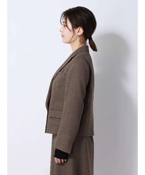 SUIT SQUARE（スーツスクエア）の「ダブルブレストショートジャケット ウォッシャブル ストレッチ フルーフィエステル 織柄（テーラードジャケット・レディース・ベージュ系/ブラウン系・38(9号)/40(11号)）」の4枚目の写真