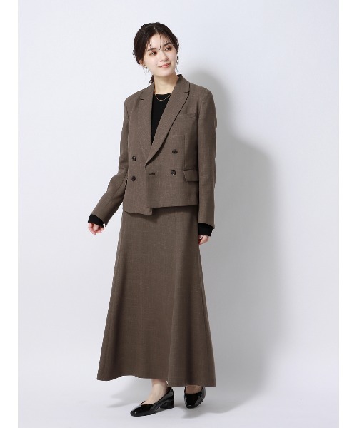 SUIT SQUARE（スーツスクエア）の「ダブルブレストショートジャケット ウォッシャブル ストレッチ フルーフィエステル 織柄（テーラードジャケット・レディース・ベージュ系/ブラウン系・38(9号)/40(11号)）」の10枚目の写真