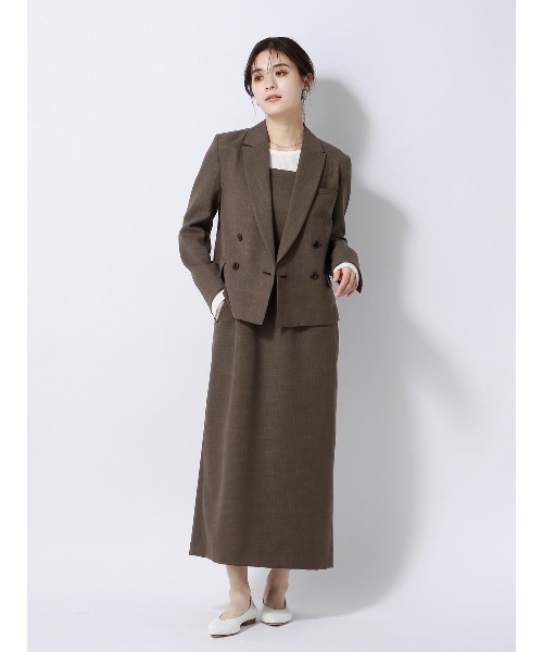 SUIT SQUARE（スーツスクエア）の「ダブルブレストショートジャケット ウォッシャブル ストレッチ フルーフィエステル 織柄（テーラードジャケット・レディース・ベージュ系/ブラウン系・38(9号)/40(11号)）」の15枚目の写真