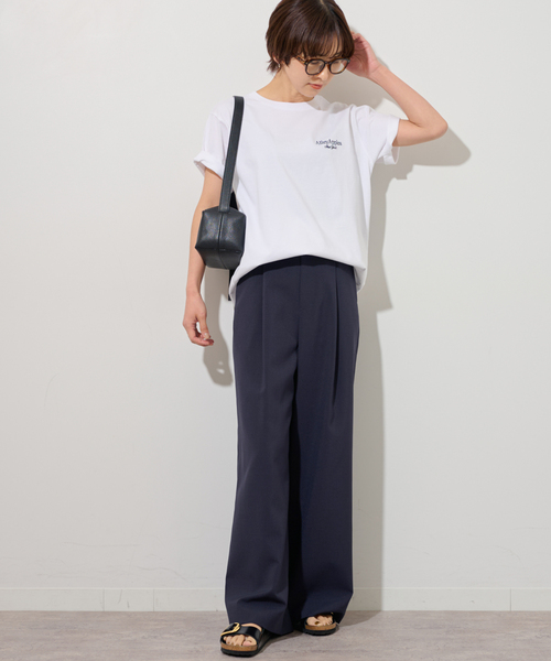 JOURNAL STANDARD relume（ジャーナルスタンダード　レリューム）の「《WEB限定》エンブロイダリーロゴモチーフT（Tシャツ/カットソー・レディース・ネイビー/ホワイト・FREE）」の4枚目の写真
