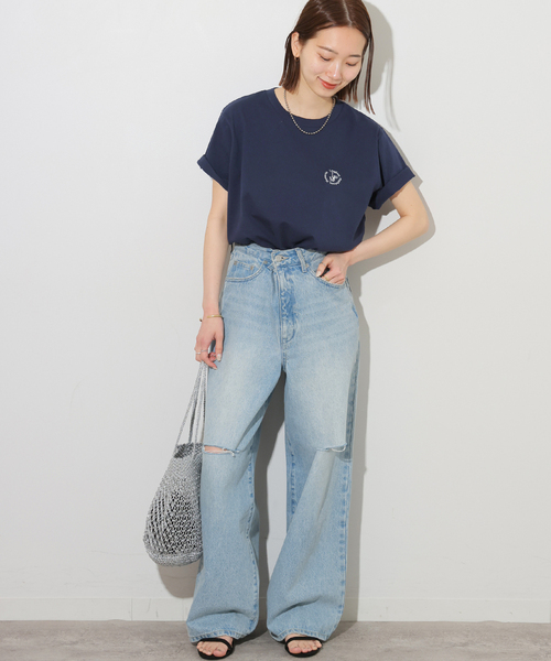 JOURNAL STANDARD relume（ジャーナルスタンダード　レリューム）の「《WEB限定》エンブロイダリーロゴモチーフT（Tシャツ/カットソー・レディース・ネイビー/ホワイト・FREE）」の12枚目の写真