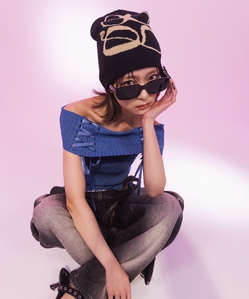 スパイラルガール SPIRALGIRL オフショルリボンリブトップス （パープル） オフショルリボンリブトップス SPIRALGIRL│SPIRALGIRL