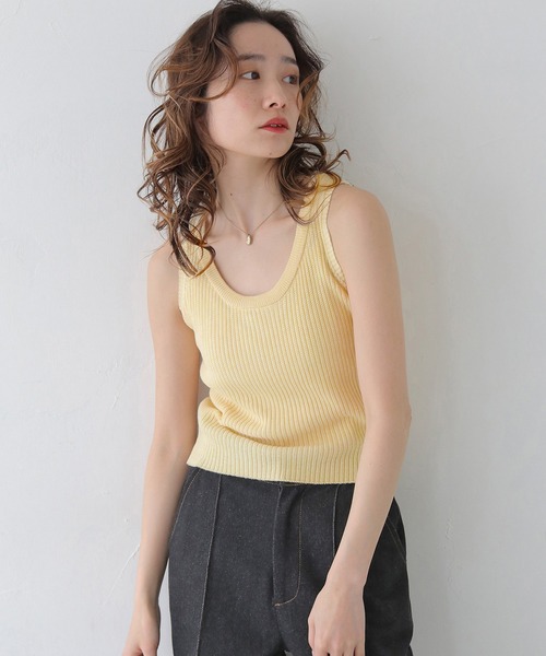 CLEIO（クレイオ）の「【CLEIO】リブニットタンクトップ RIBBED KNIT TANK TOP/737-13676（タンクトップ・レディース・ライトイエロー/アイボリー/ブラック/ライトブルー/ライトピンク・FREE）」の5枚目の写真
