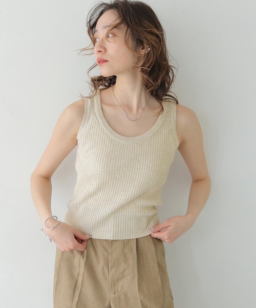 CLEIO（クレイオ）の「【CLEIO】リブニットタンクトップ RIBBED KNIT TANK TOP/737-13676（タンクトップ・レディース・ライトイエロー/アイボリー/ブラック/ライトブルー/ライトピンク・FREE）」の2枚目の写真