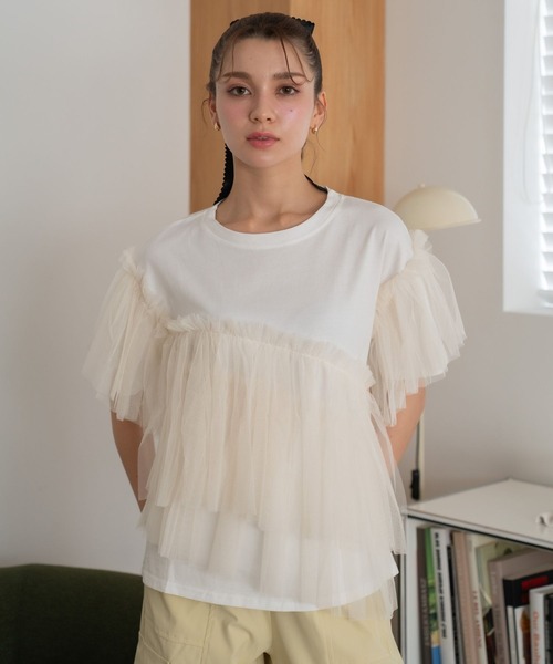 Nu(ニュー)の「【Nu】チュールドッキングTシャツ(Tシャツ/カットソー・レディース・ブラック/ブルー/ベージュ・M)」の14枚目の写真