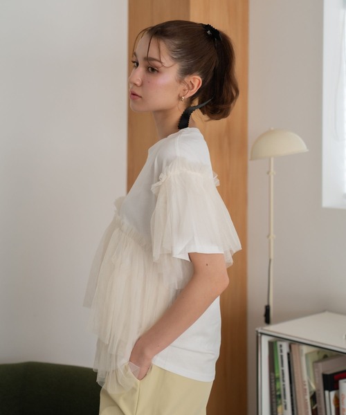 Nu(ニュー)の「【Nu】チュールドッキングTシャツ(Tシャツ/カットソー・レディース・ブラック/ブルー/ベージュ・M)」の16枚目の写真