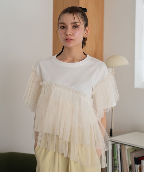 Nu(ニュー)の「【Nu】チュールドッキングTシャツ(Tシャツ/カットソー・レディース・ブラック/ブルー/ベージュ・M)」の18枚目の写真